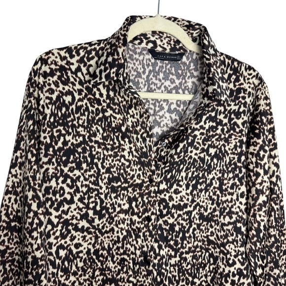 Zara Leopard Animal Print Button Front Oversized Tunic Top Size S Long Sleeve - Picture 3 of 9